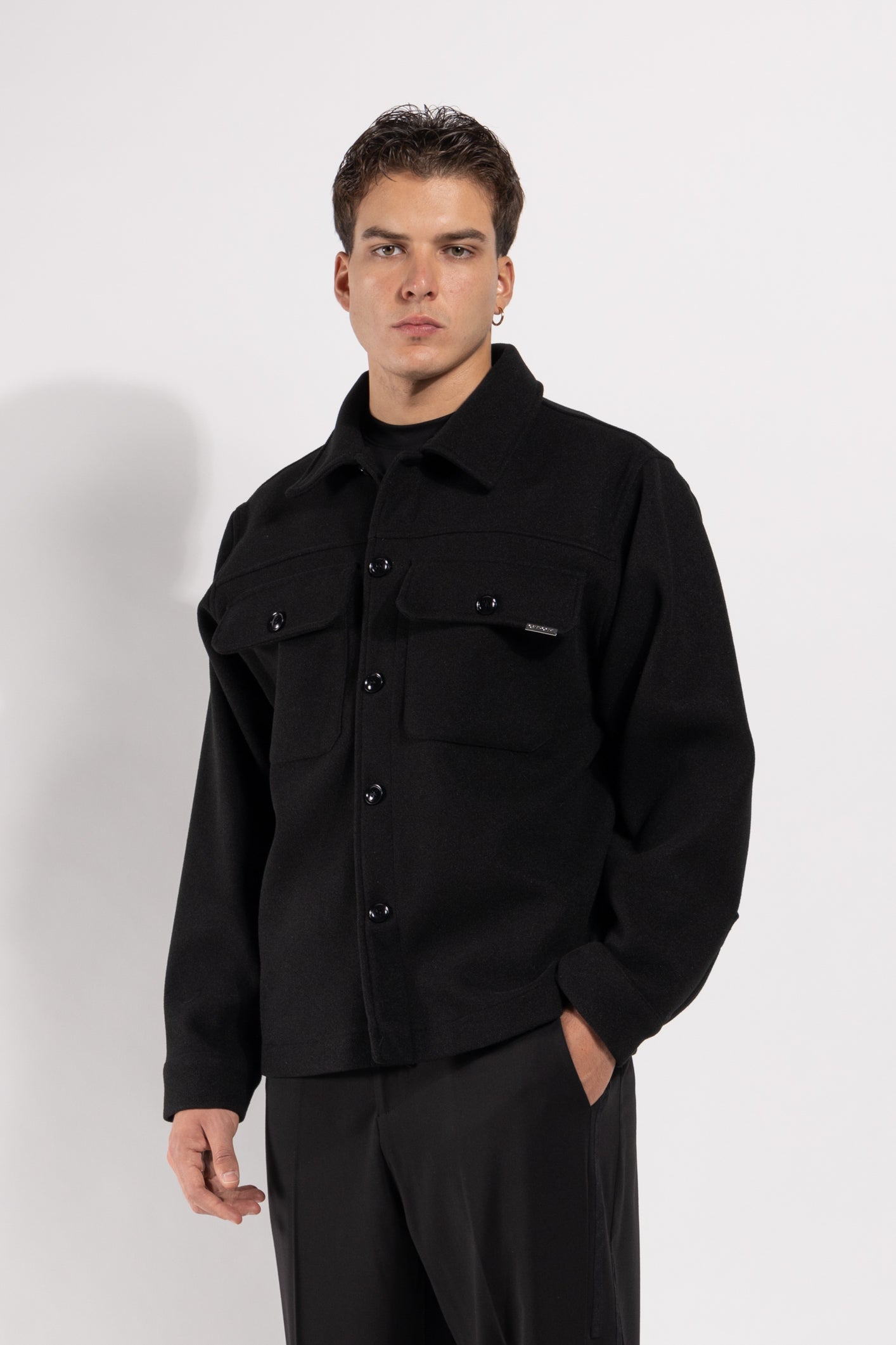 Giubbotto Gavroche in misto lana con tasche applicate