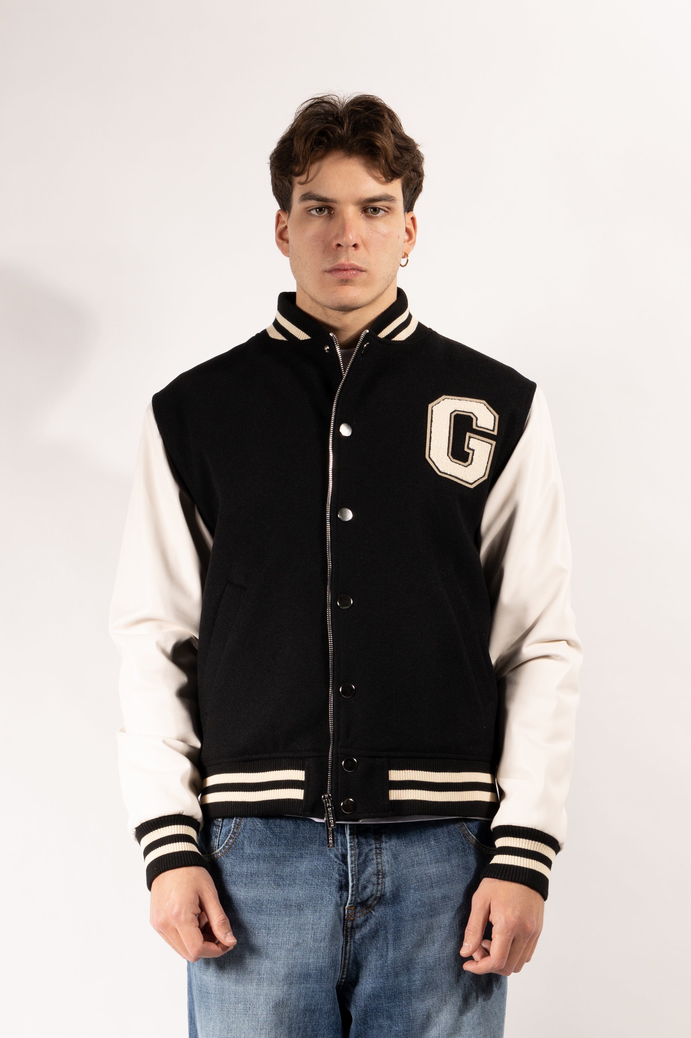 Giubbotto Gavroche stile college con maniche in ecopelle