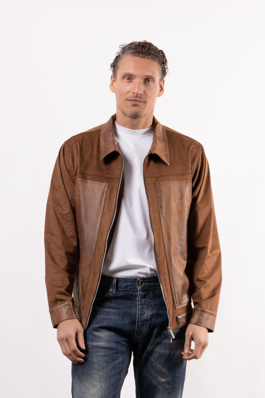 Giacca in suede con inserti in pelle