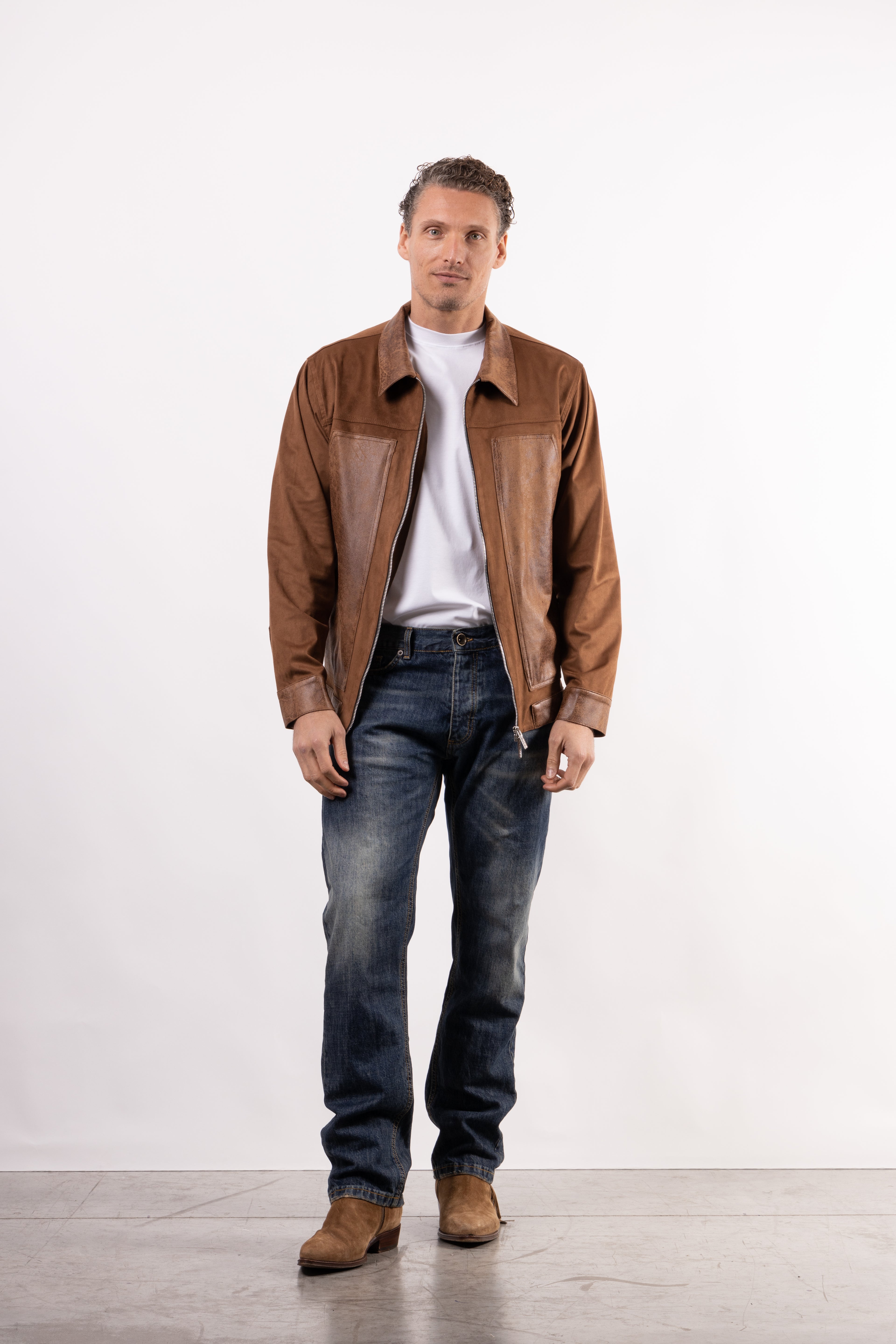 Giacca in suede con inserti in pelle