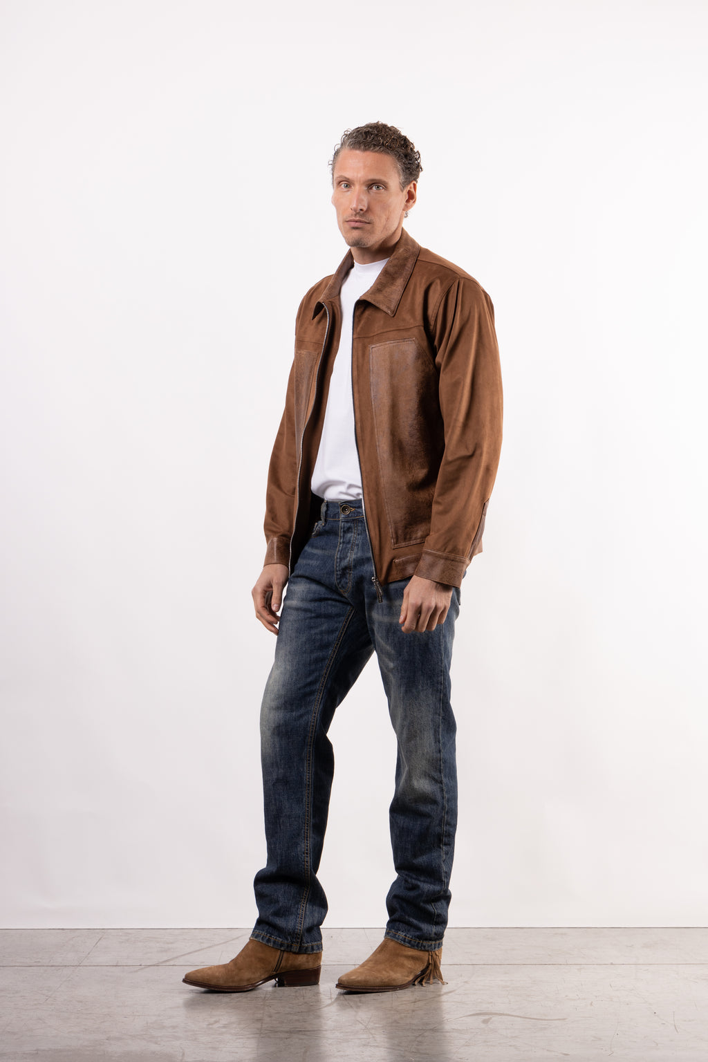 Giacca in suede con inserti in pelle