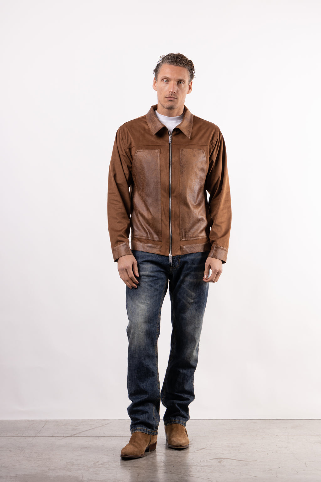 Giacca in suede con inserti in pelle