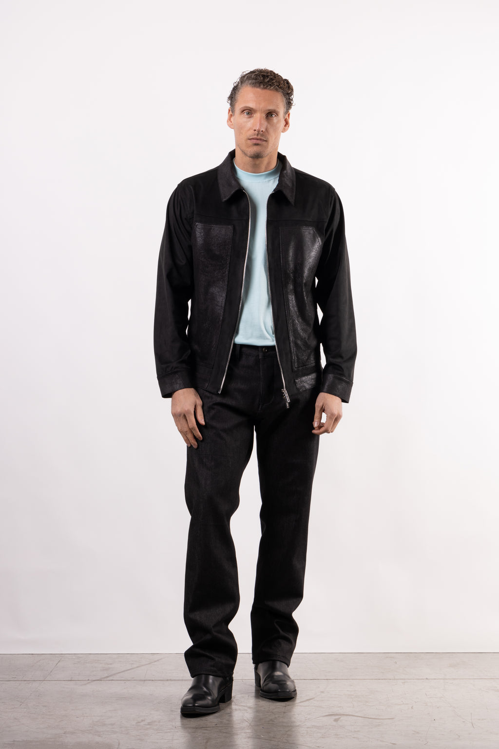 Giacca in suede con inserti in pelle