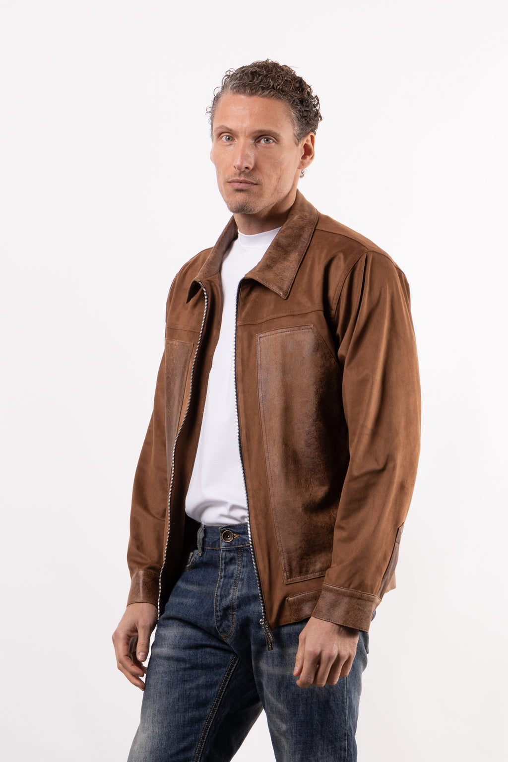 Giacca in suede con inserti in pelle