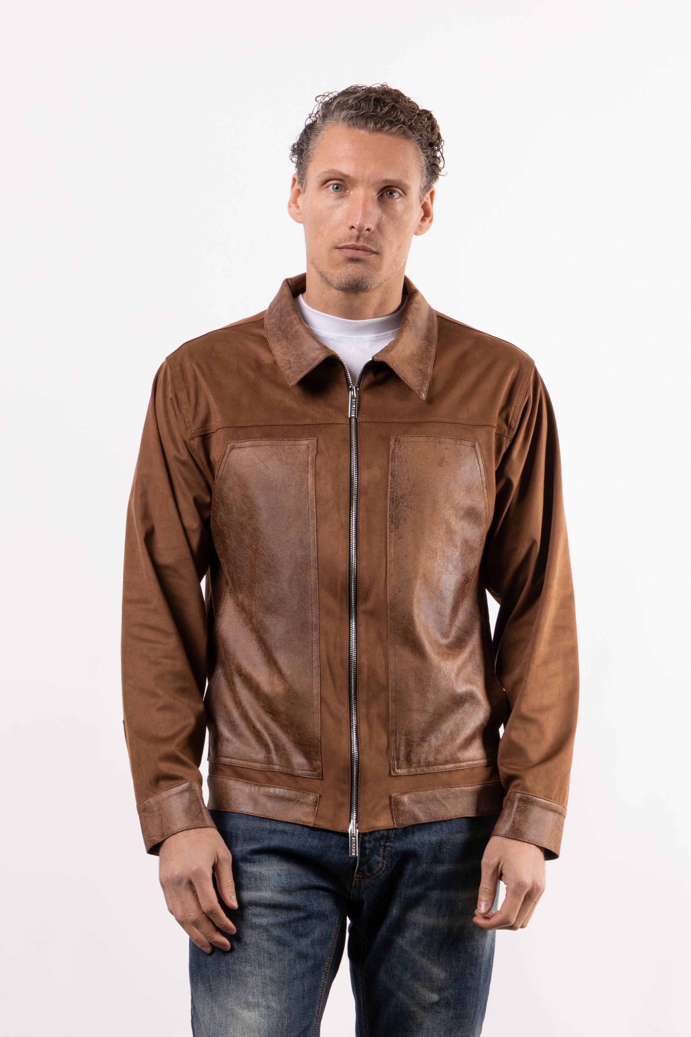Giacca in suede con inserti in pelle