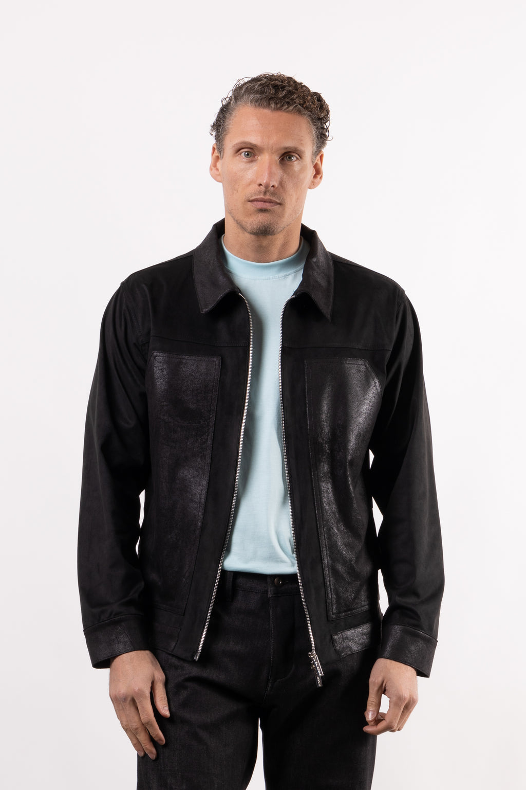 Giacca in suede con inserti in pelle