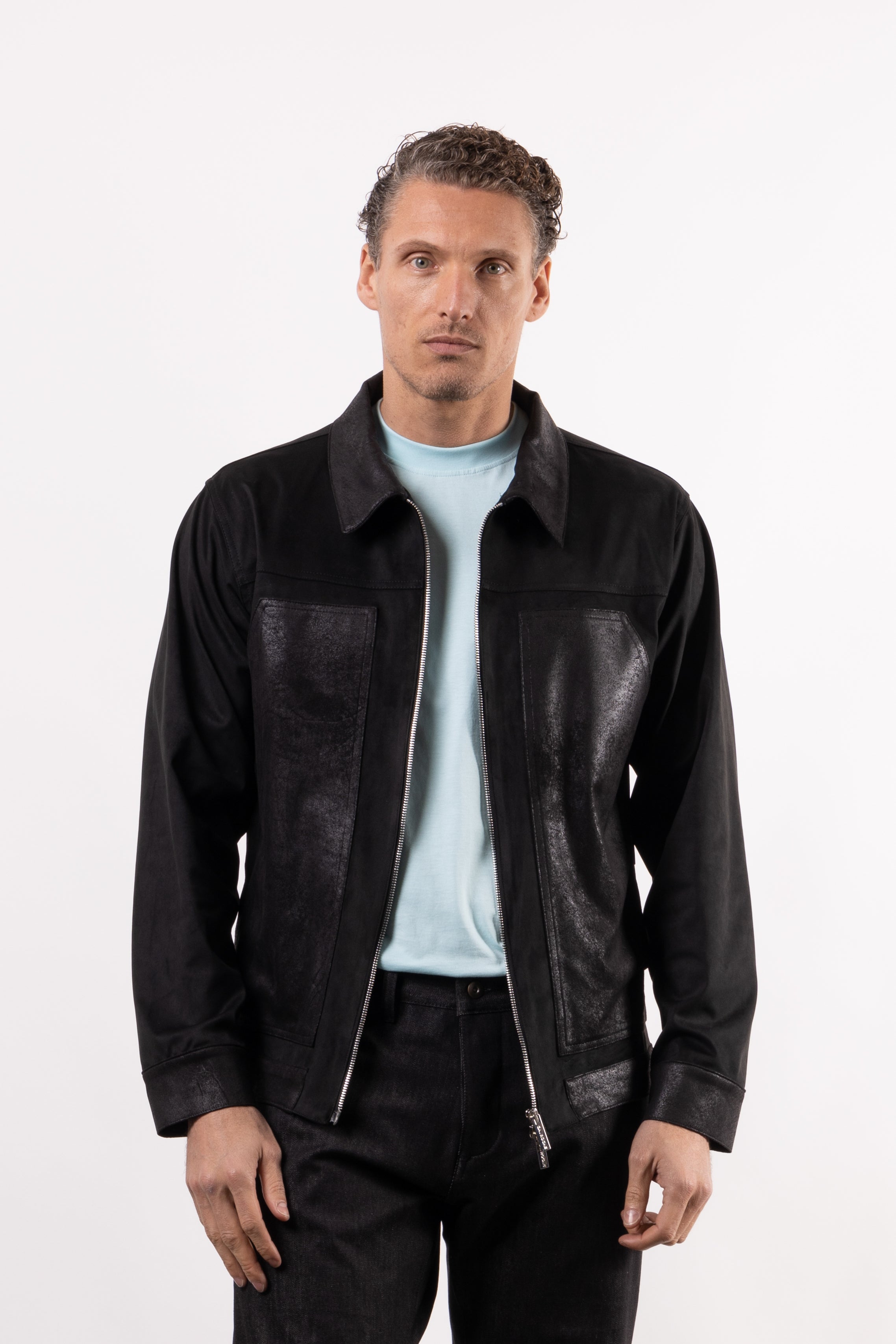 Giacca in suede con inserti in pelle
