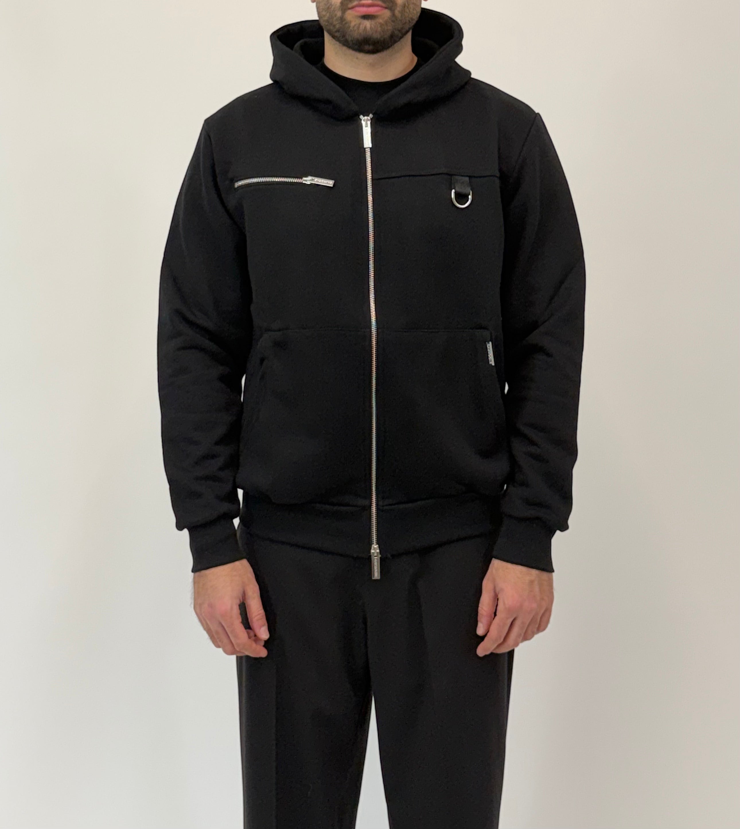 Felpa Gavroche full zip con cappuccio e dettagli metallici