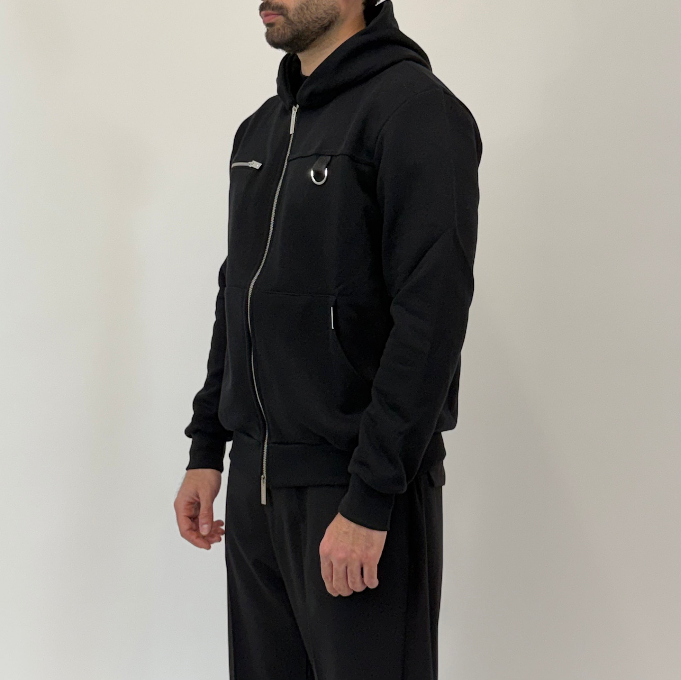 Felpa Gavroche full zip con cappuccio e dettagli metallici