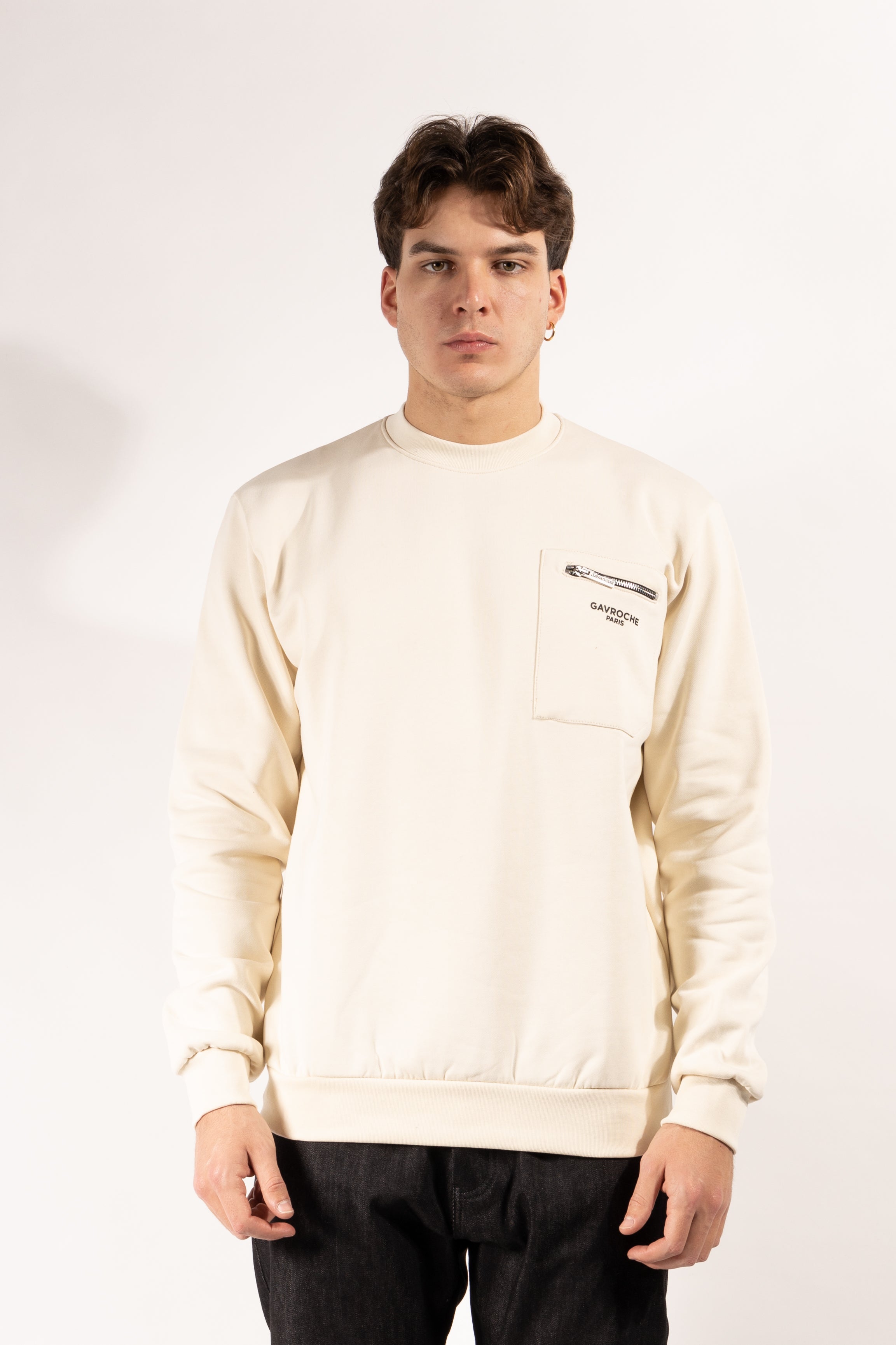 Felpa Gavroche girocollo con taschino e zip metallica