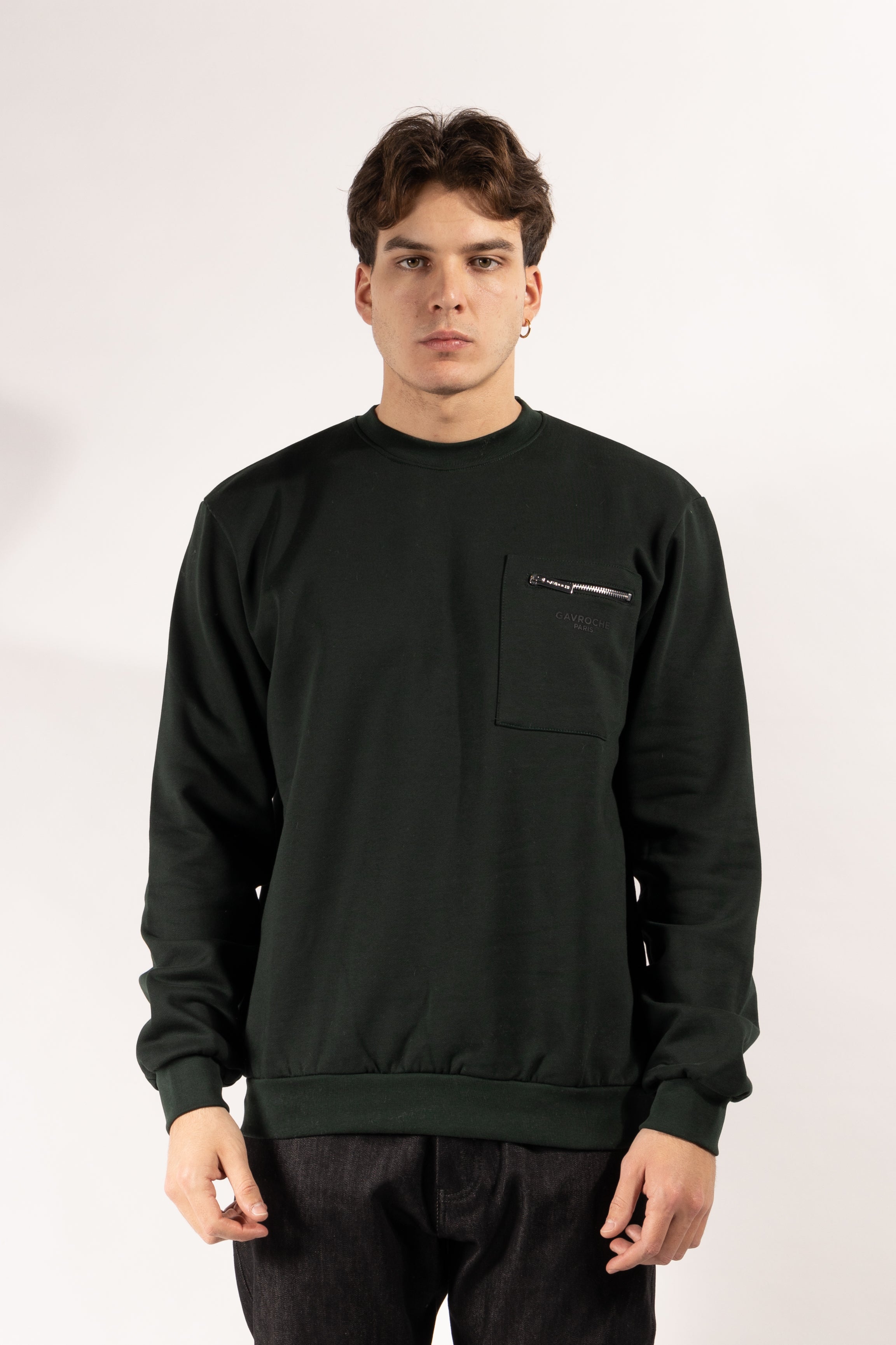 Felpa Gavroche girocollo con taschino e zip metallica