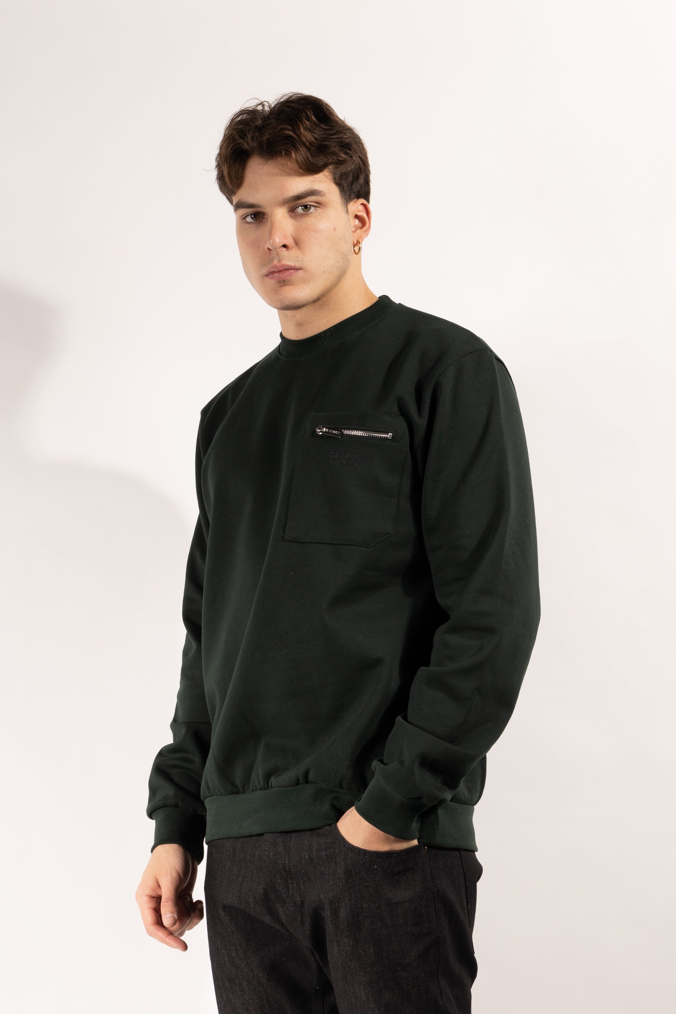 Felpa Gavroche girocollo con taschino e zip metallica