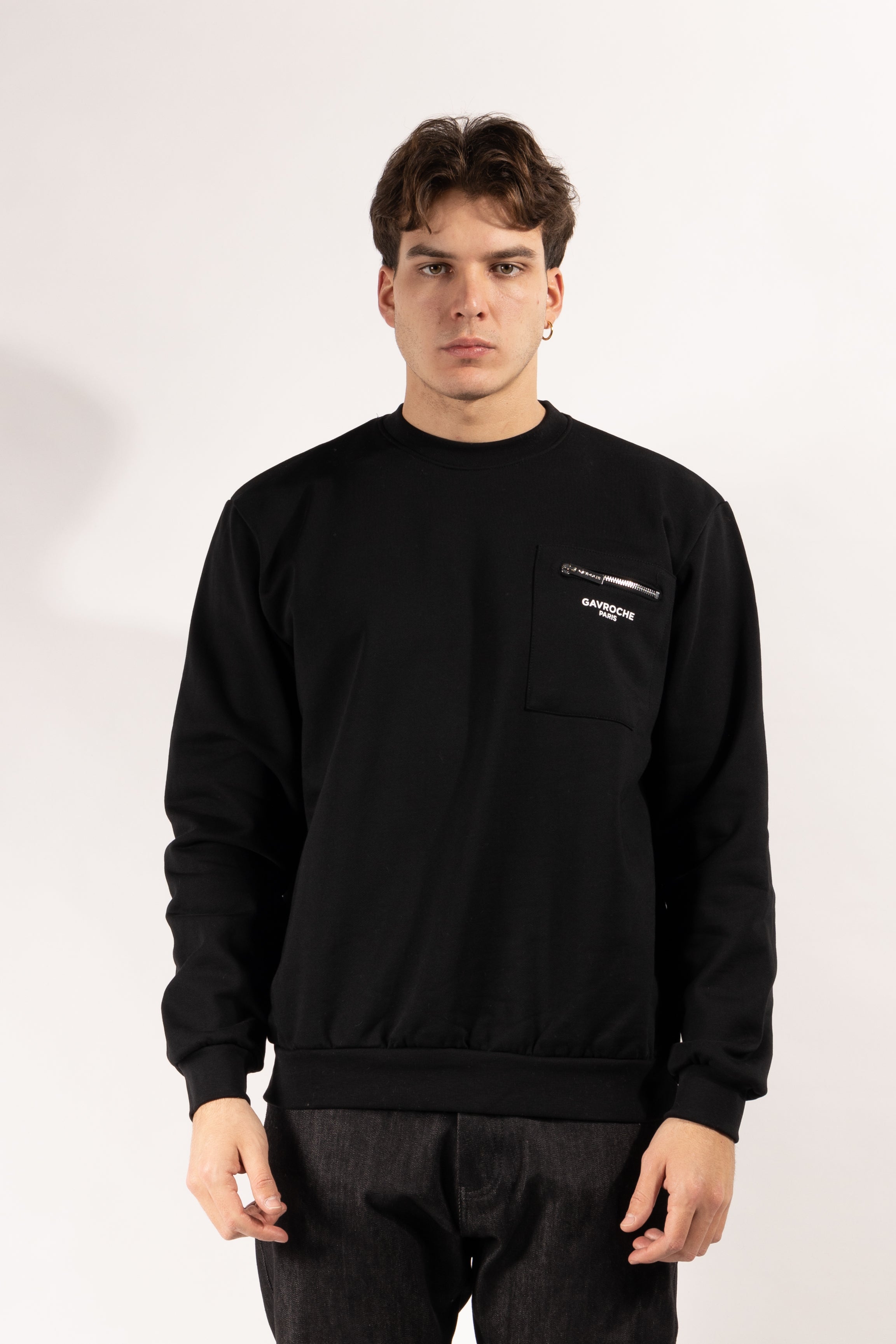 Felpa Gavroche girocollo con taschino e zip metallica