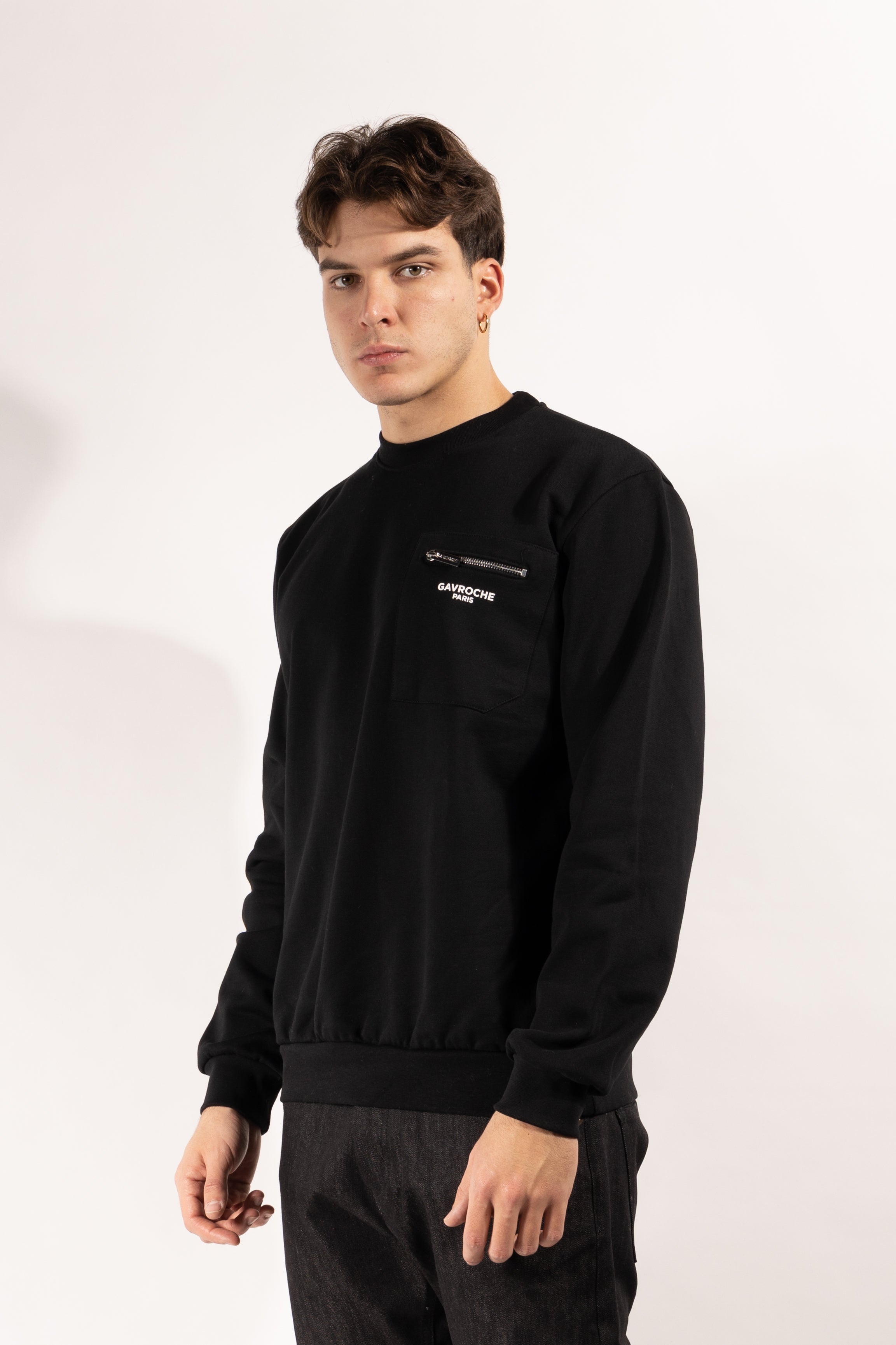 Felpa Gavroche girocollo con taschino e zip metallica