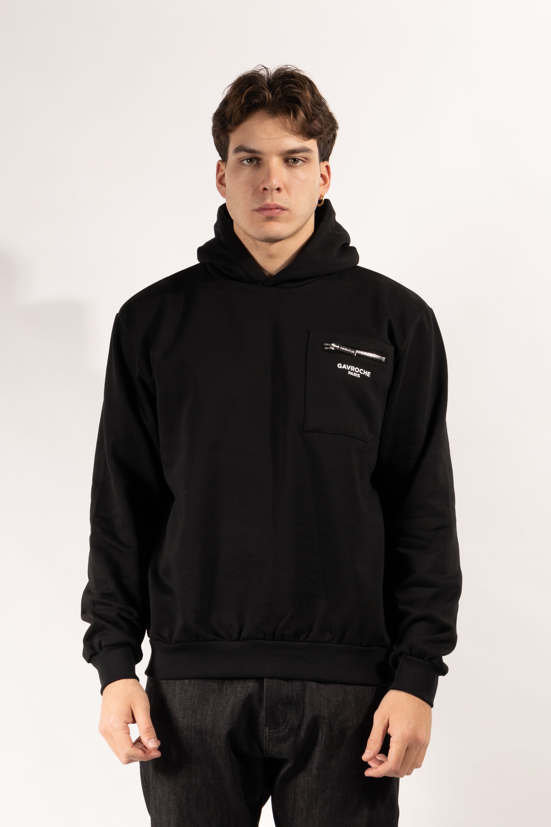 Felpa Gavroche con cappuccio e taschino con zip metallica