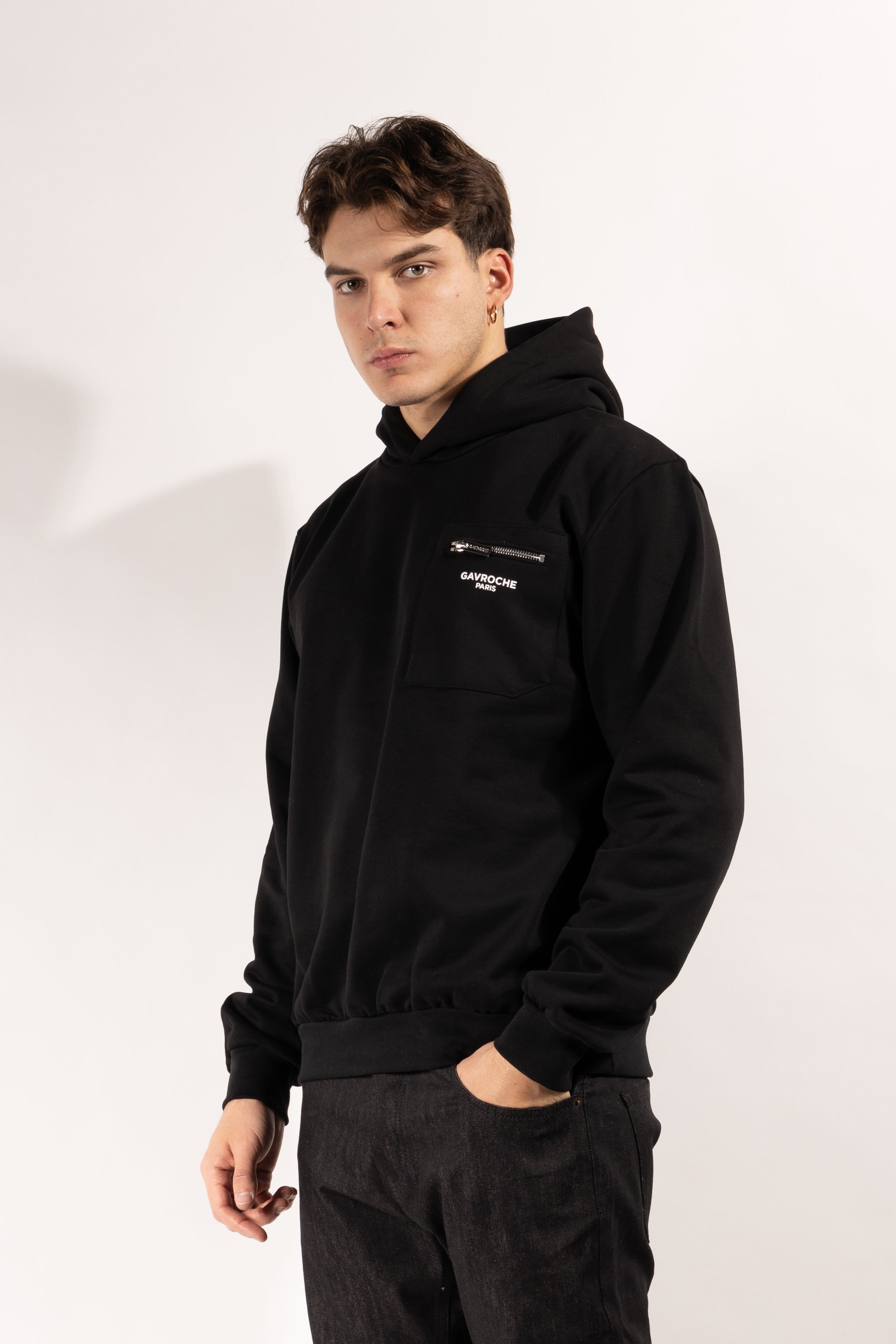 Felpa Gavroche con cappuccio e taschino con zip metallica