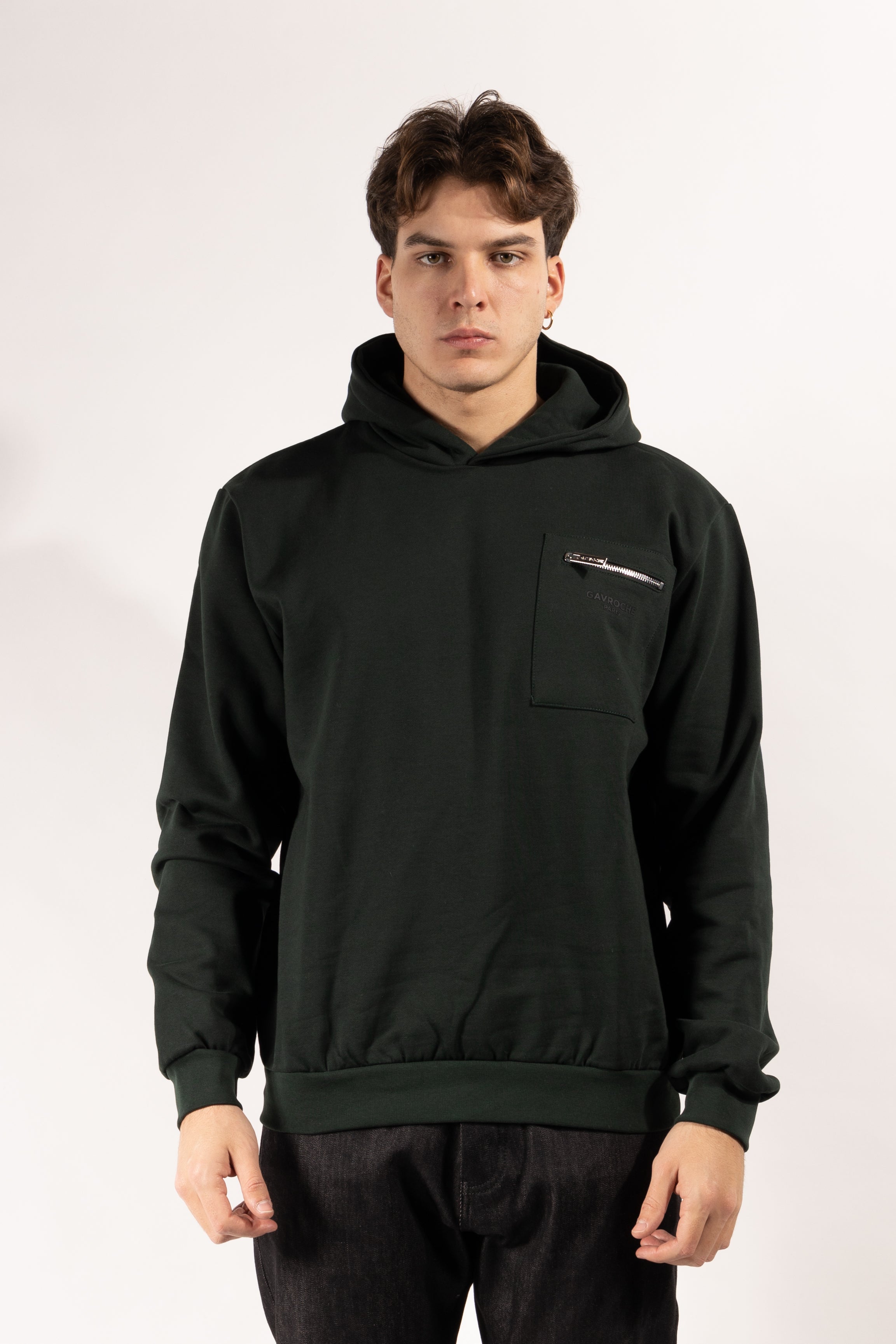 Felpa Gavroche con cappuccio e taschino con zip metallica