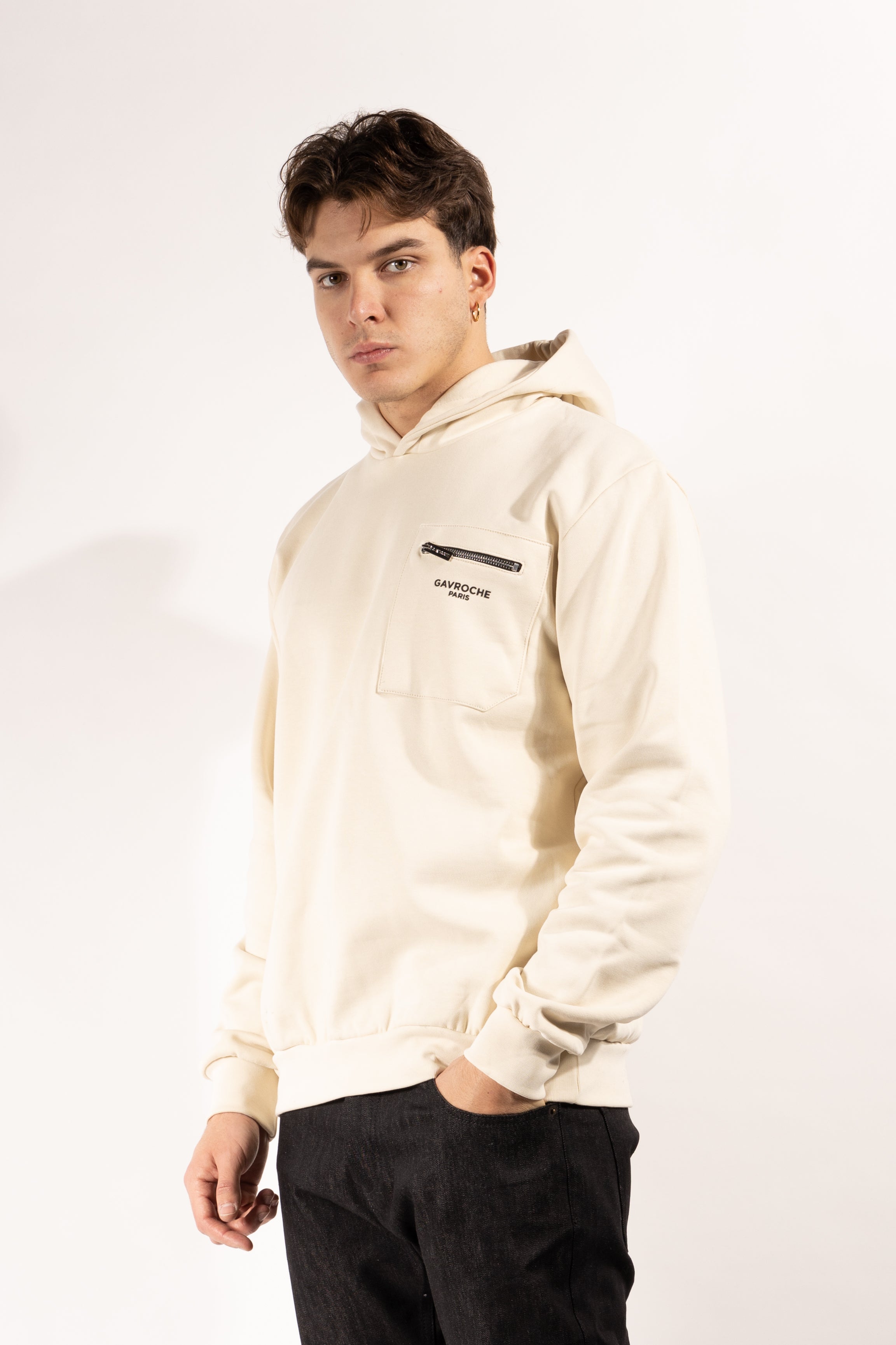 Felpa Gavroche con cappuccio e taschino con zip metallica