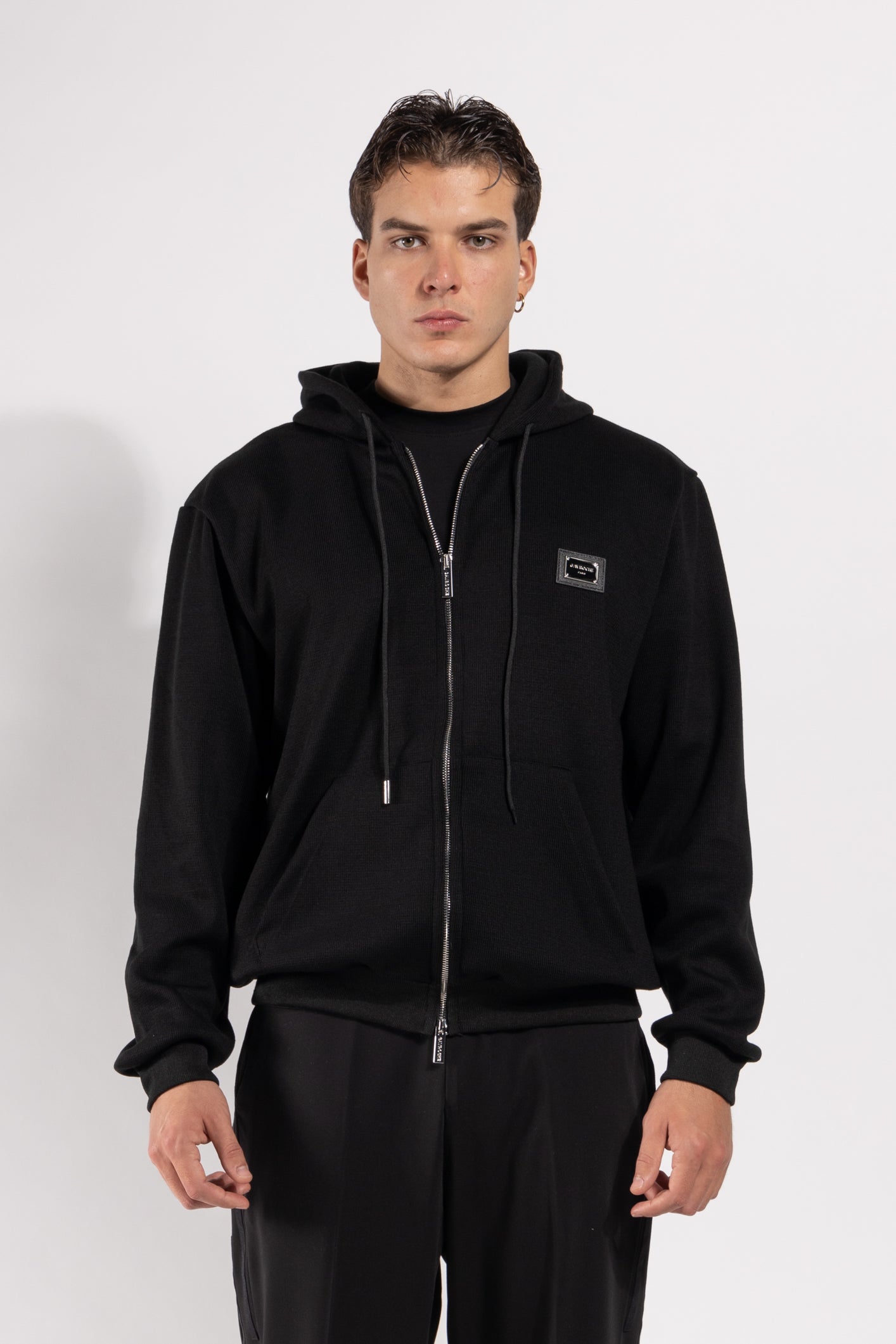 Felpa Gavroche con zip in maglia lana e placca logata