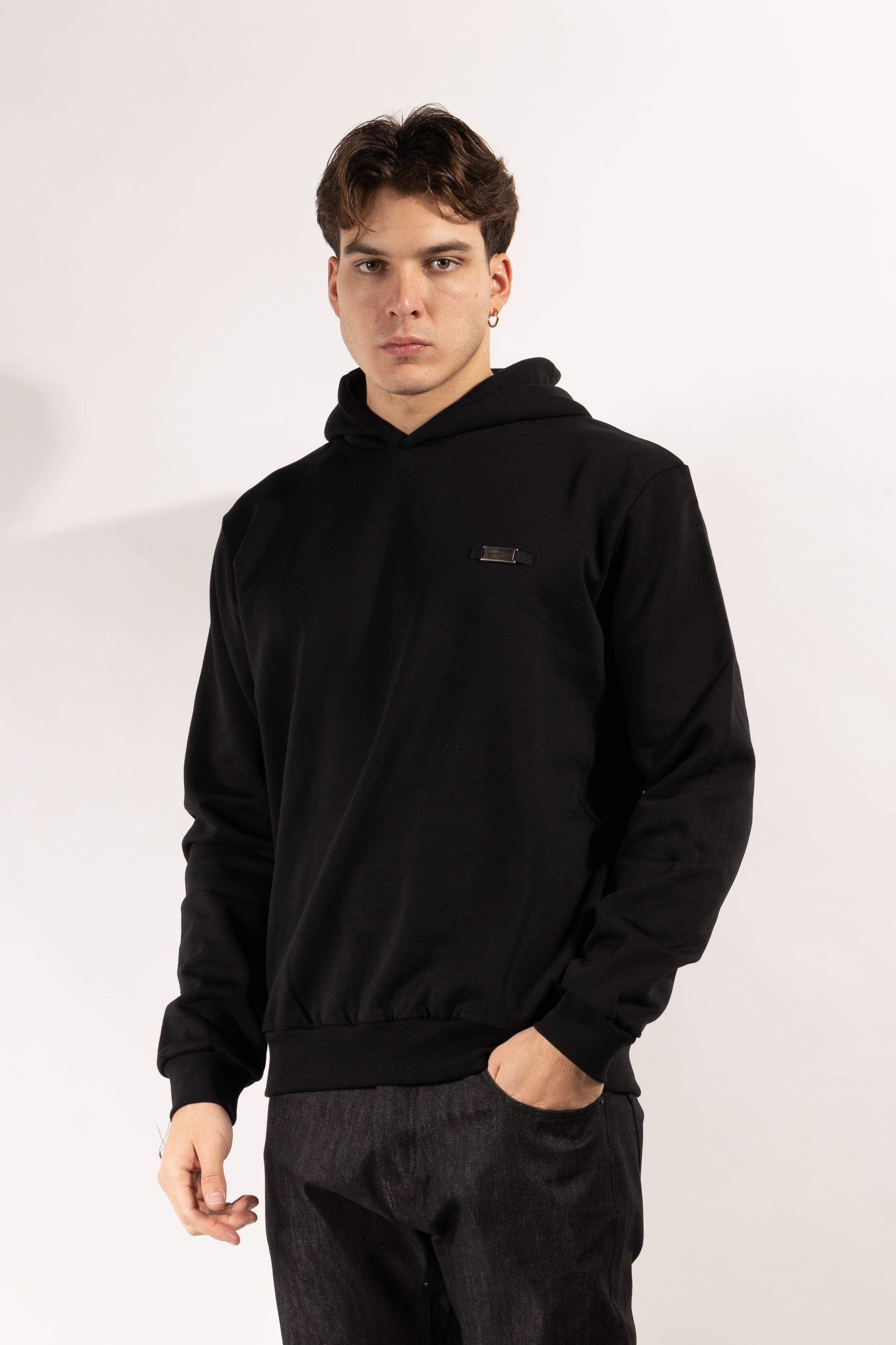 Felpa Gavroche con cappuccio in cotone e targhetta metallica