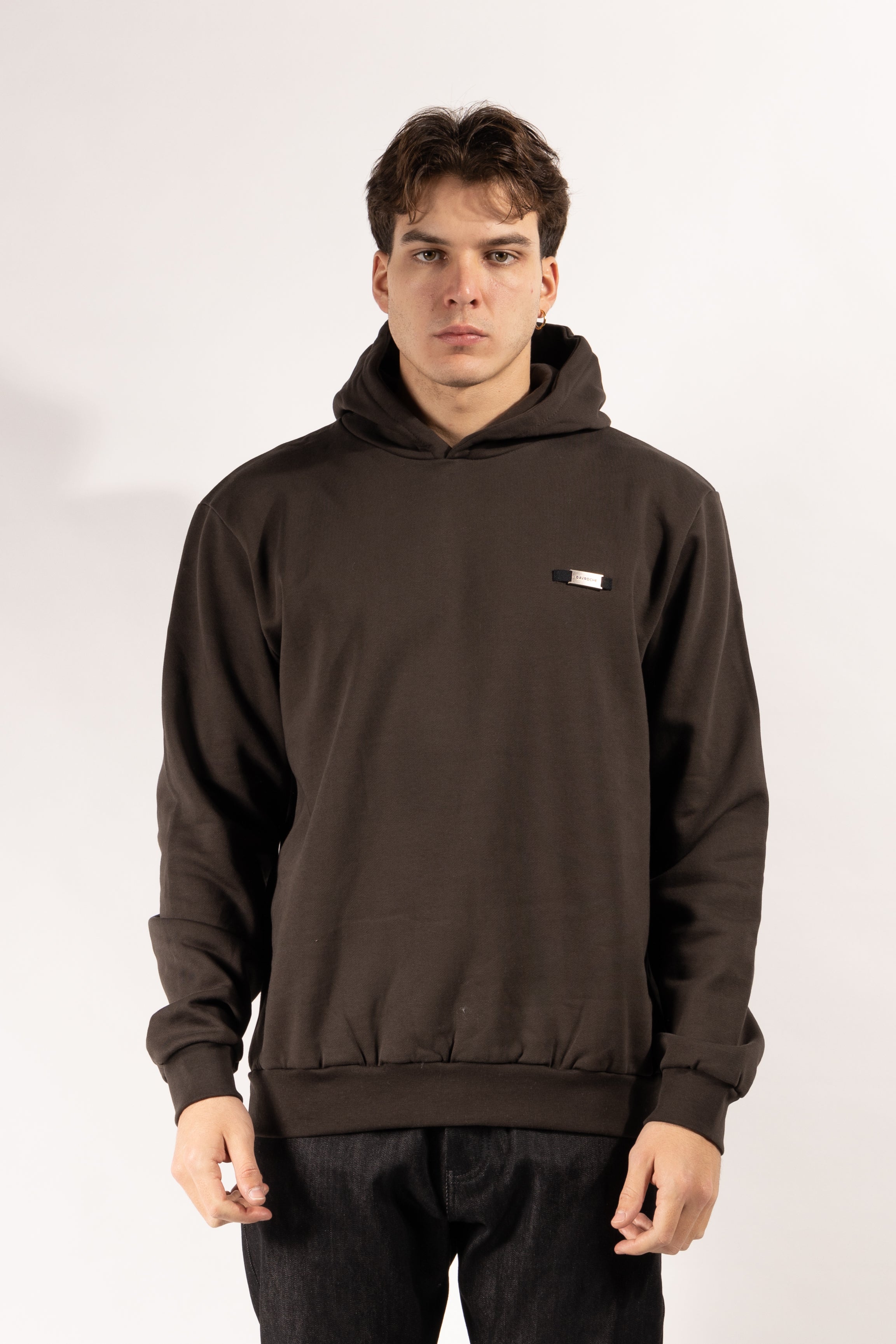 Felpa Gavroche con cappuccio in cotone e targhetta metallica